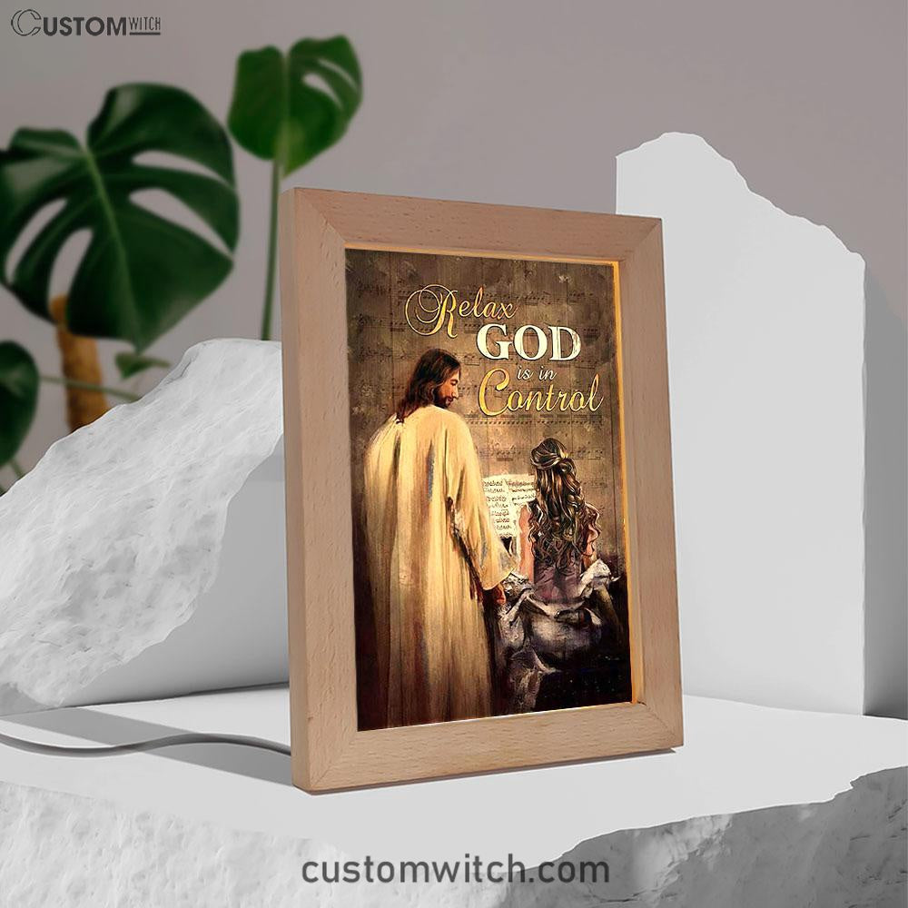 Jesus With Girl God Is In Control Art Frame Lamp - Jesus Portrait Frame Lamp Prints - Christian Art