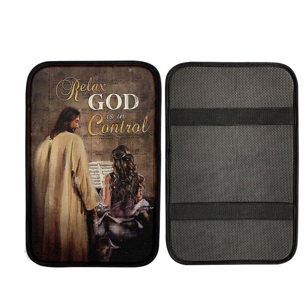 Jesus With Girl God Is In Control Car Center Console Cover, Christian Car Armrest Accessories