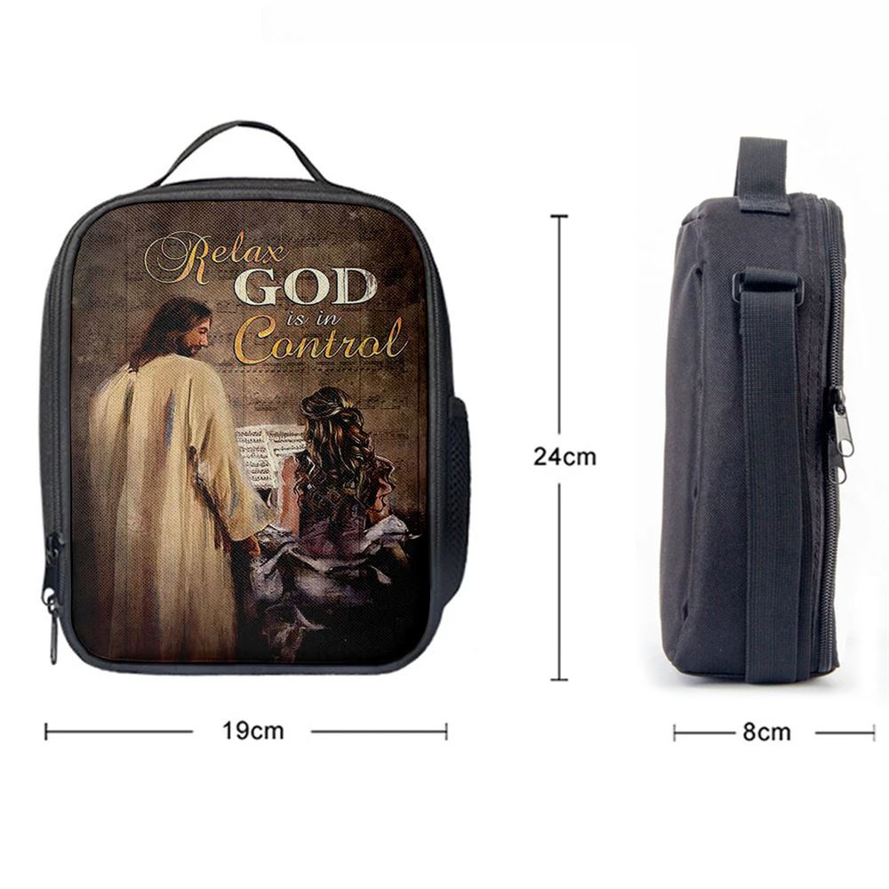 Jesus With Girl God Is In Control Lunch Bag, Christian Lunch Box For School, Picnic