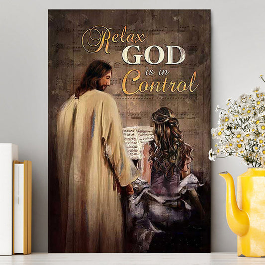 Jesus With Girl God Is In Control Wall Art Canvas - Jesus Portrait Canvas Prints - Christian Wall Art