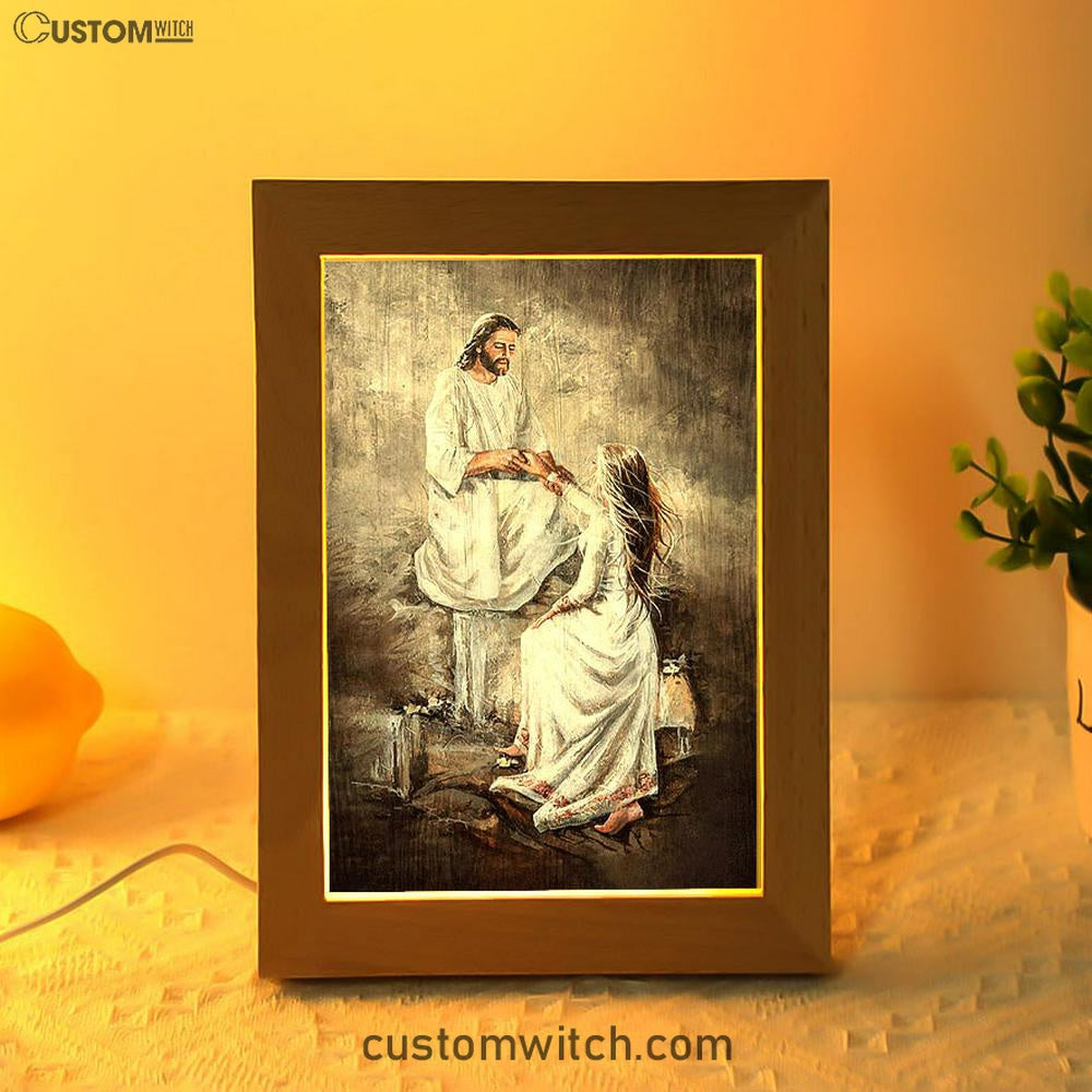 Jesus With Girl Walking With Jesus Art Frame Lamp - Jesus Portrait Frame Lamp Prints - Christian Art