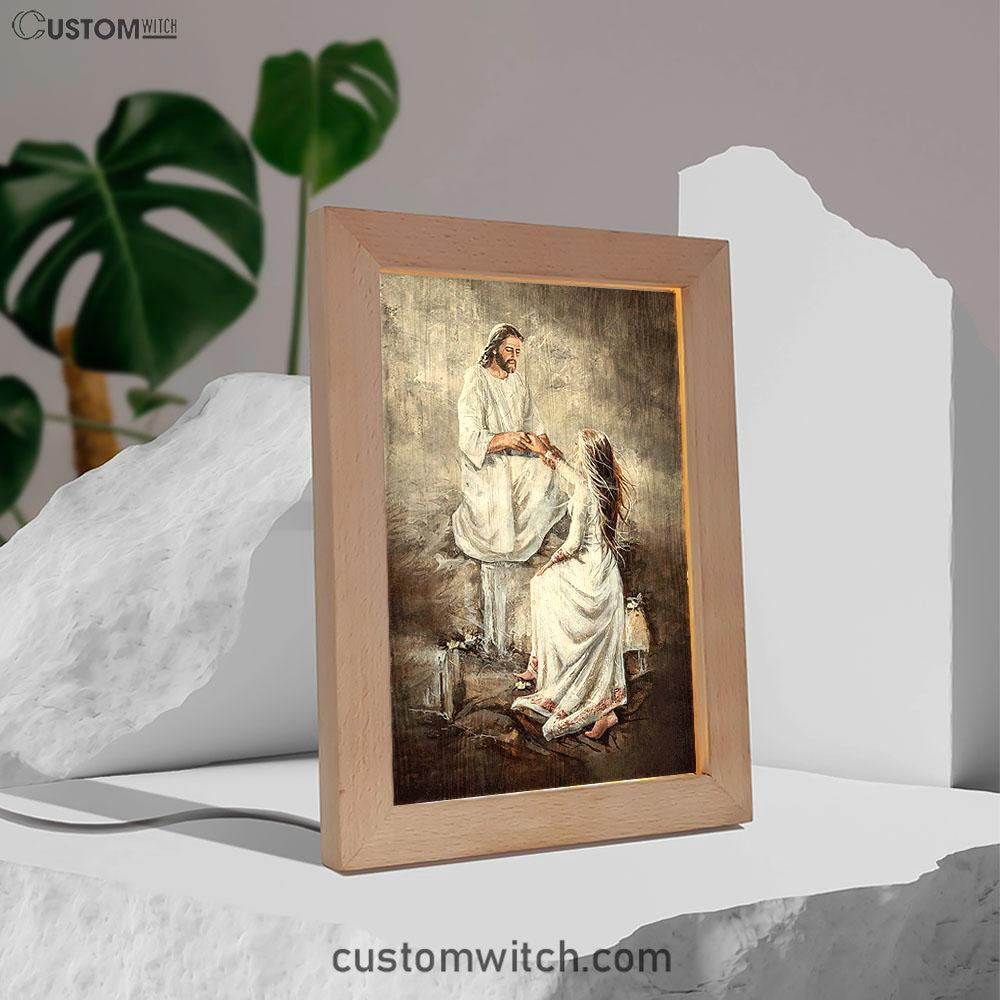 Jesus With Girl Walking With Jesus Art Frame Lamp - Jesus Portrait Frame Lamp Prints - Christian Art