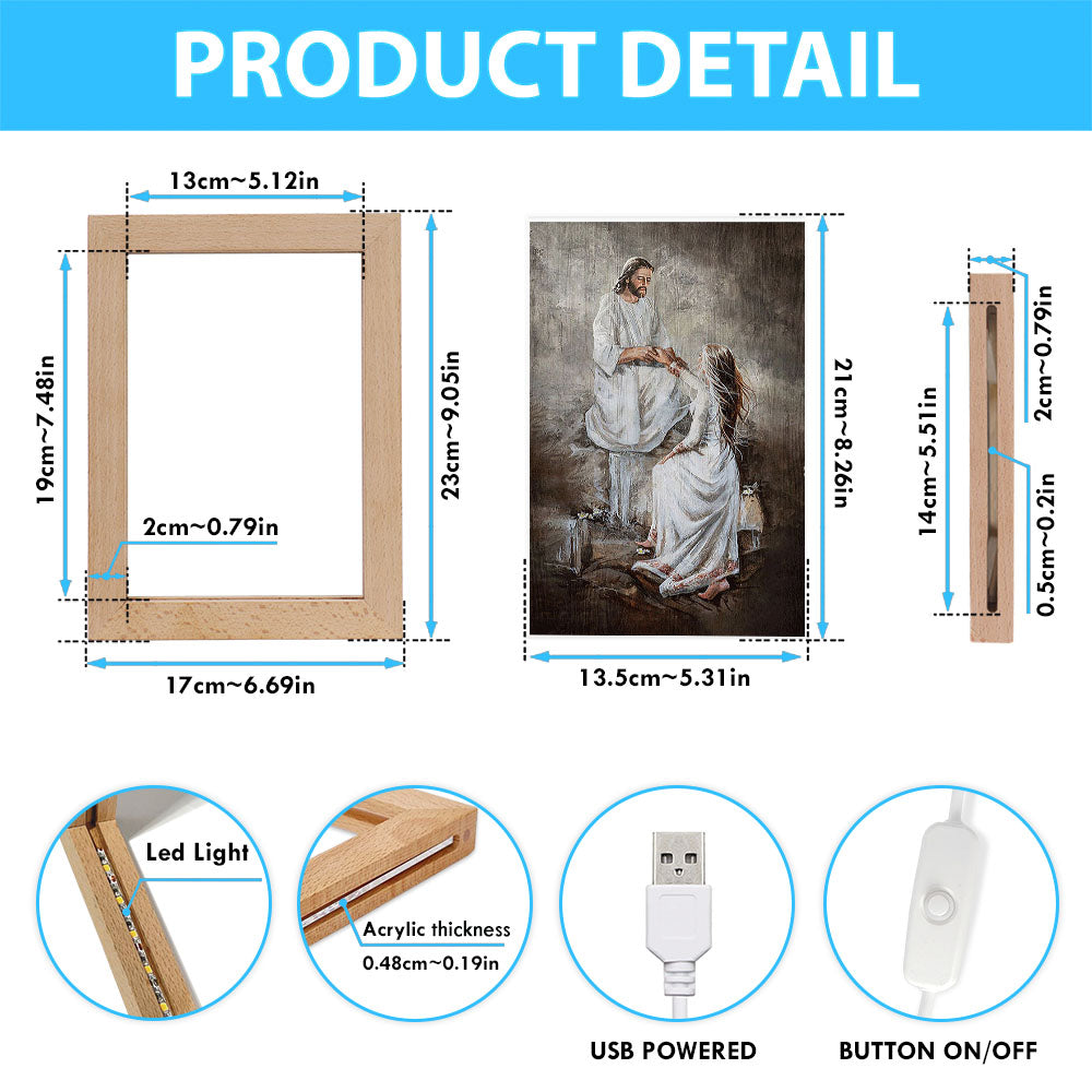 Jesus With Girl Walking With Jesus Art Frame Lamp - Jesus Portrait Frame Lamp Prints - Christian Art