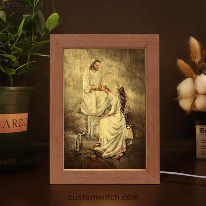 Jesus With Girl Walking With Jesus Art Frame Lamp - Jesus Portrait Frame Lamp Prints - Christian Art