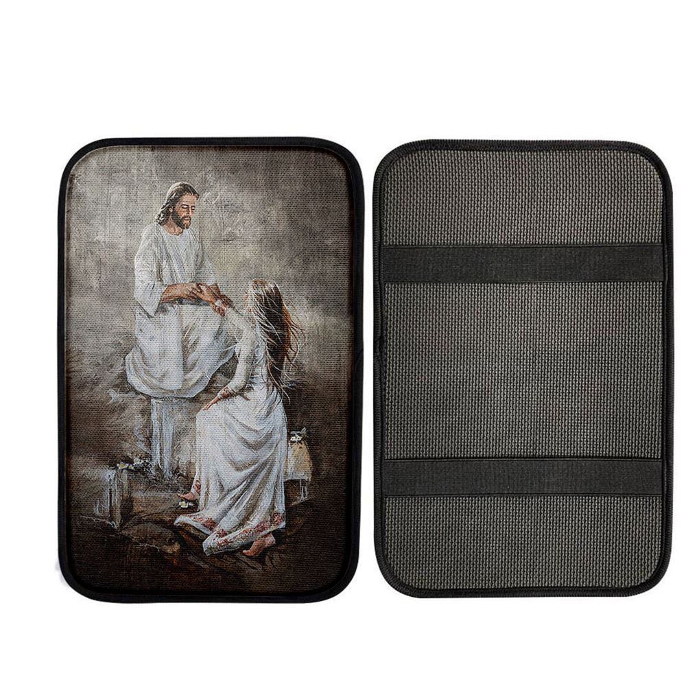 Jesus With Girl Walking With Jesus Car Center Console Cover, God Car Armrest Accessories