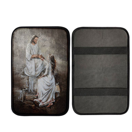 Jesus With Girl Walking With Jesus Car Center Console Cover, God Car Armrest Accessories