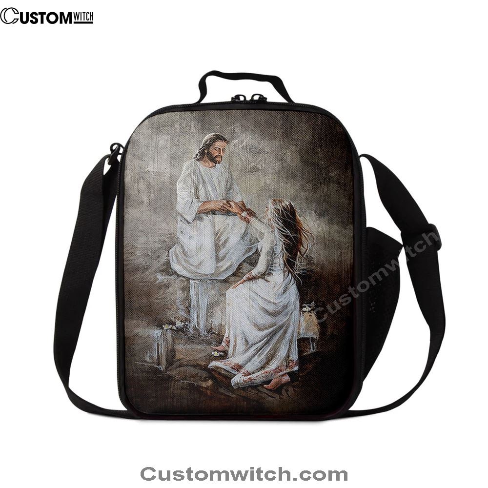 Jesus With Girl Walking With Jesus Lunch Bag, Christian Lunch Box For School, Picnic