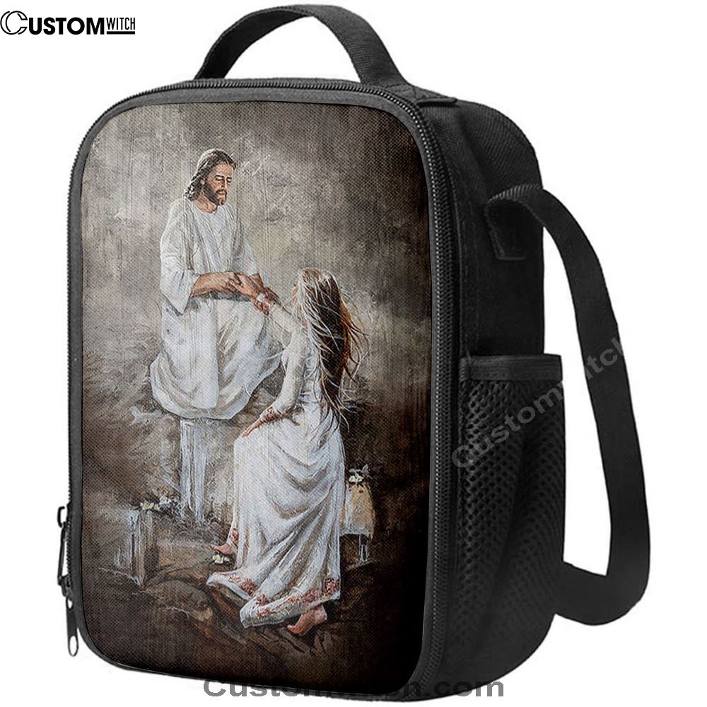 Jesus With Girl Walking With Jesus Lunch Bag, Christian Lunch Box For School, Picnic