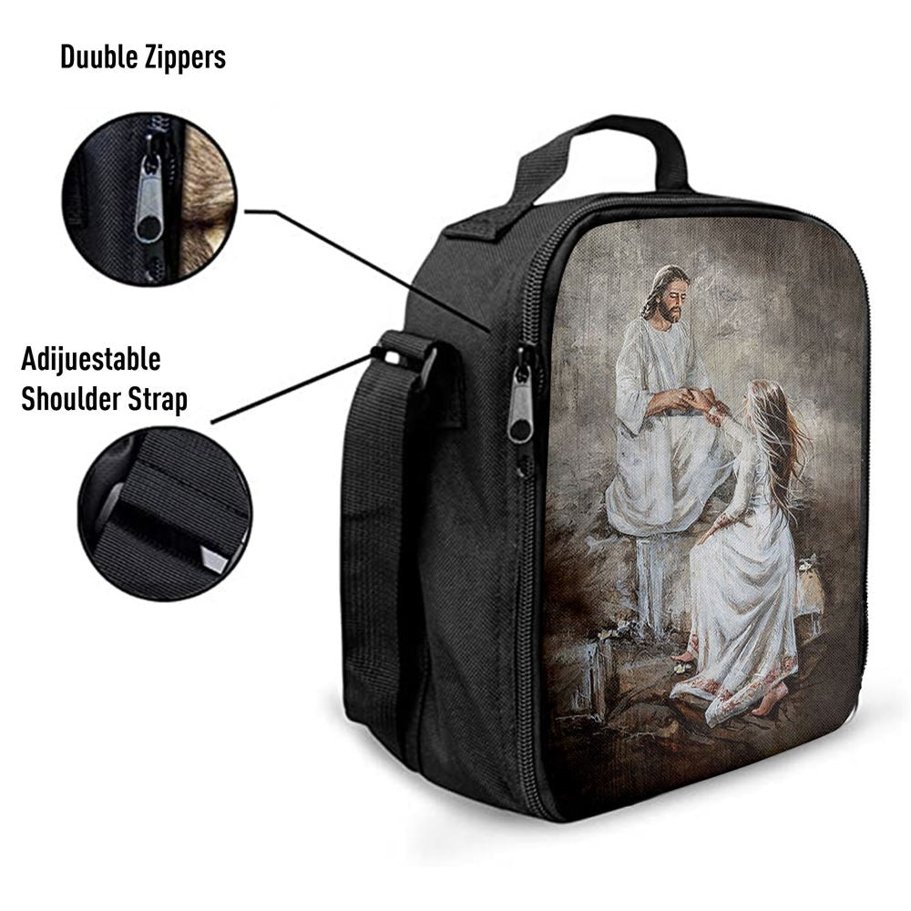 Jesus With Girl Walking With Jesus Lunch Bag, Christian Lunch Box For School, Picnic