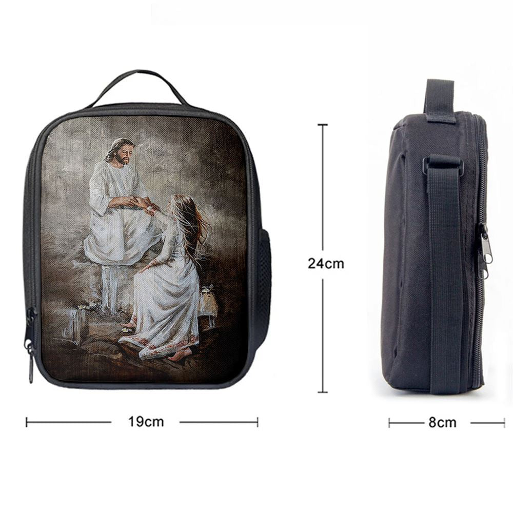 Jesus With Girl Walking With Jesus Lunch Bag, Christian Lunch Box For School, Picnic