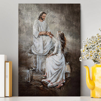 Jesus With Girl Walking With Jesus Wall Art Canvas - Jesus Portrait Canvas Prints - Christian Wall Art