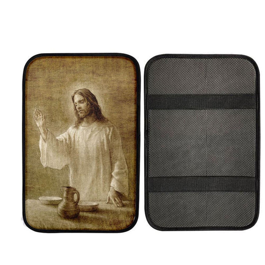 Jesus With His Hand Up Painting - In Remembrance Car Center Console Cover, Cross Car Interior Accessories
