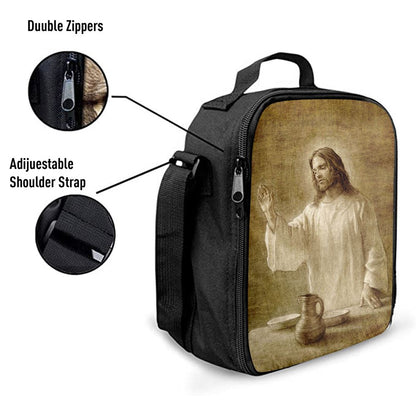 Jesus With His Hand Up Painting - In Remembrance Lunch Bag, Christian Lunch Box For School, Picnic