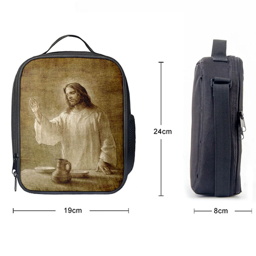 Jesus With His Hand Up Painting - In Remembrance Lunch Bag, Christian Lunch Box For School, Picnic
