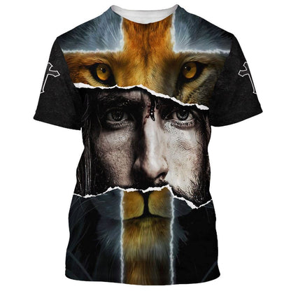 Jesus With Lion All Over Print 3D T Shirt For Men And Women, Christian T-Shirt, Faith Shirt