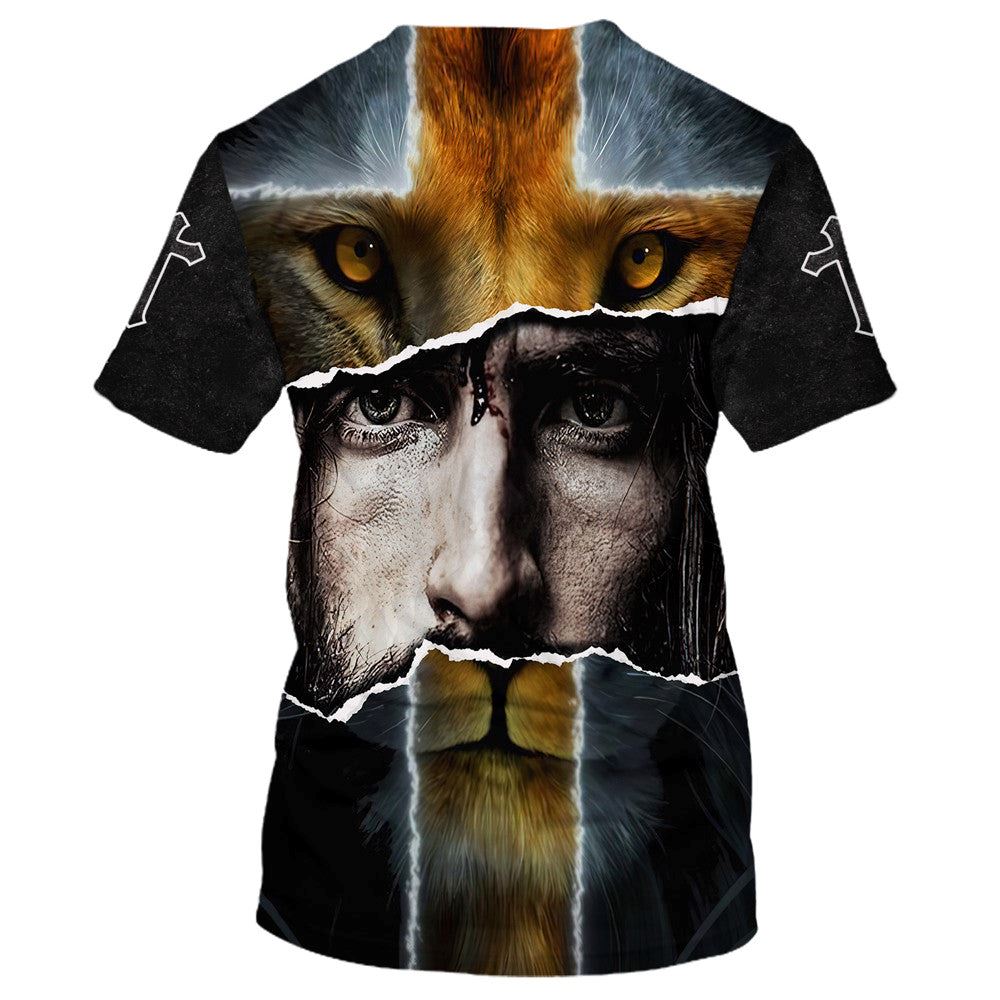 Jesus With Lion All Over Print 3D T Shirt For Men And Women, Christian T-Shirt, Faith Shirt