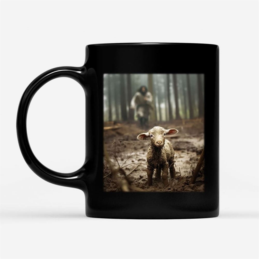 Jesus With The Sheep, Jesus Running After Lamb Coffee Mug (Without Text), Christian Mug, Bible Mug, Faith Gift, Encouragement Gift