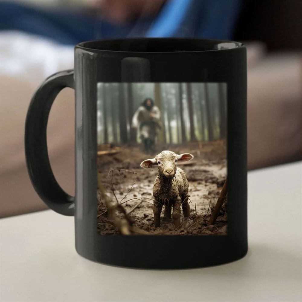 Jesus With The Sheep, Jesus Running After Lamb Coffee Mug (Without Text), Christian Mug, Bible Mug, Faith Gift, Encouragement Gift