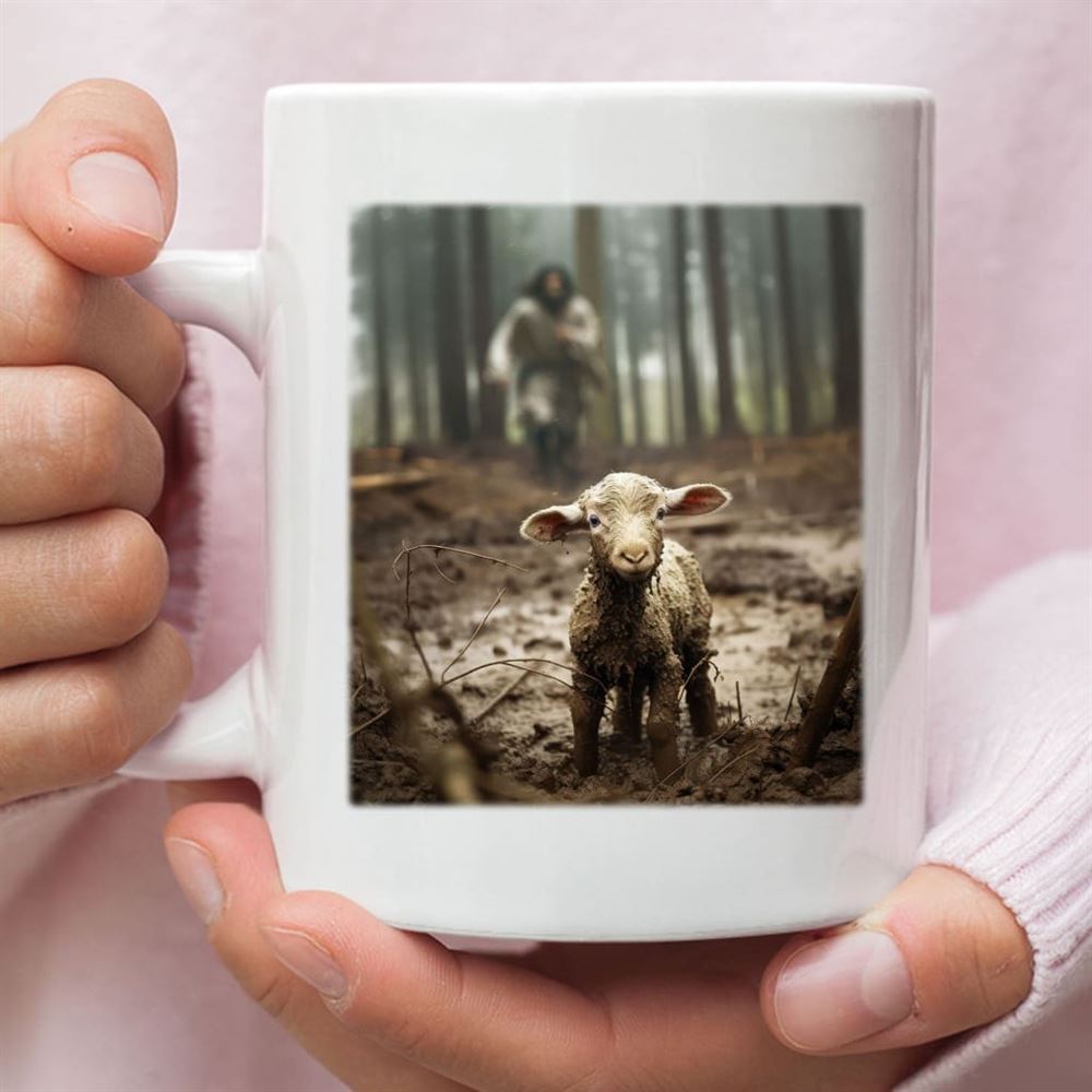 Jesus With The Sheep, Jesus Running After Lamb Coffee Mug (Without Text), Christian Mug, Bible Mug, Faith Gift, Encouragement Gift