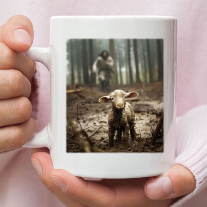 Jesus With The Sheep, Jesus Running After Lamb Coffee Mug (Without Text), Christian Mug, Bible Mug, Faith Gift, Encouragement Gift