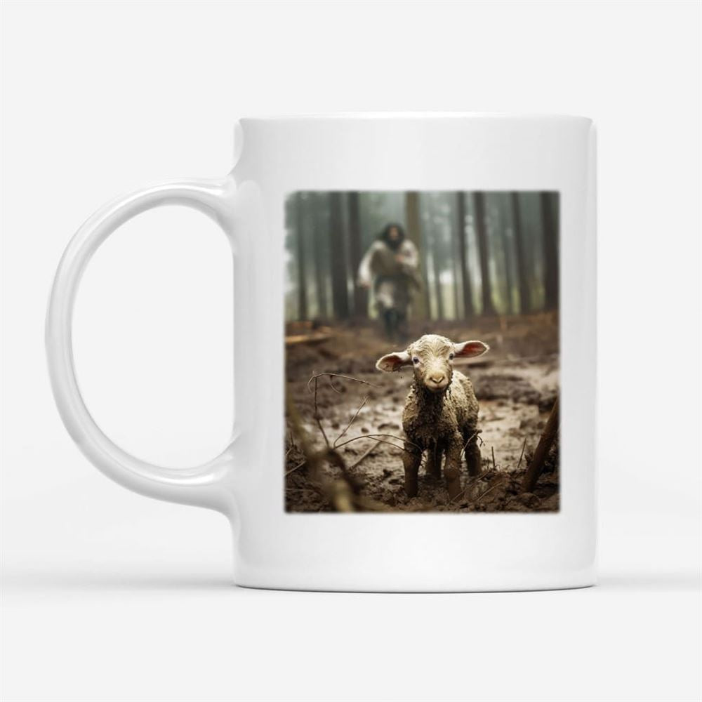 Jesus With The Sheep, Jesus Running After Lamb Coffee Mug (Without Text), Christian Mug, Bible Mug, Faith Gift, Encouragement Gift
