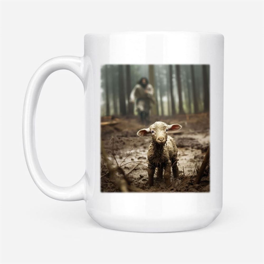 Jesus With The Sheep, Jesus Running After Lamb Coffee Mug (Without Text), Christian Mug, Bible Mug, Faith Gift, Encouragement Gift