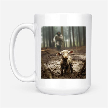 Jesus With The Sheep, Jesus Running After Lamb Coffee Mug (Without Text), Christian Mug, Bible Mug, Faith Gift, Encouragement Gift