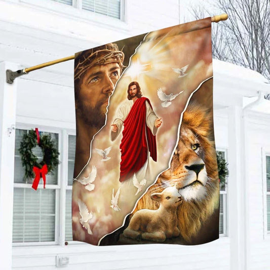 Jesus and Lion One Nation Under God Flag, Outdoor Christian House Flag, Christian Flag, Scripture Flag, Garden Banner