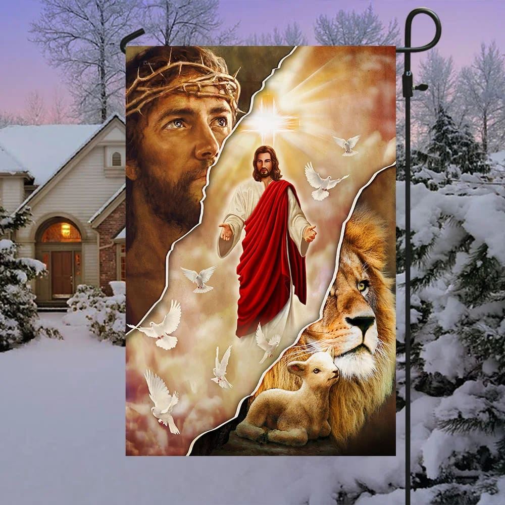 Jesus and Lion One Nation Under God Flag, Outdoor Christian House Flag, Christian Flag, Scripture Flag, Garden Banner