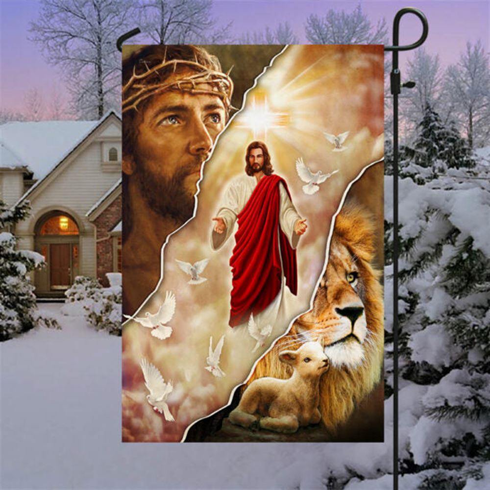 Jesus and Lion One Nation Under God Flag, Outdoor Christian House Flag, Christian Flag, Scripture Flag, Garden Banner