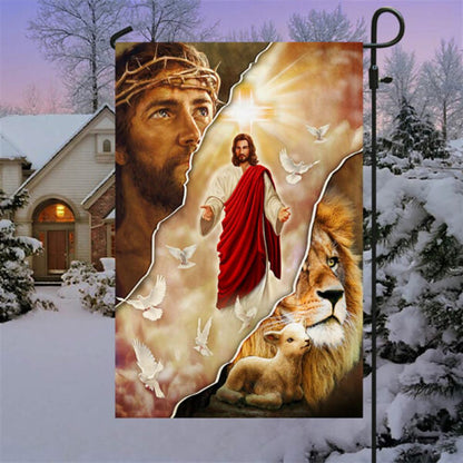 Jesus and Lion One Nation Under God Flag, Outdoor Christian House Flag, Christian Flag, Scripture Flag, Garden Banner