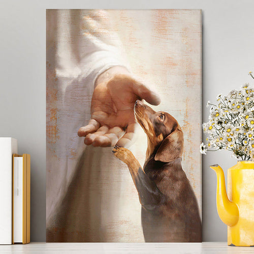 Jesus's Hand Dachshund Dog Canvas Wall Decor - Christian Wall Art - Gift For Dog Lover