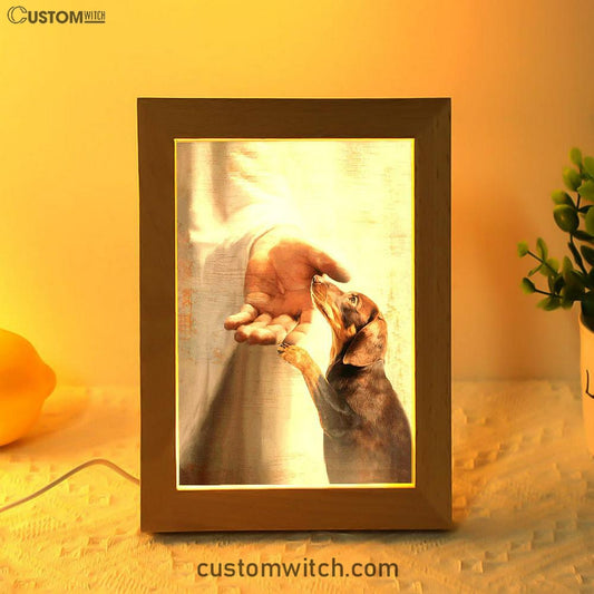Jesus's Hand Dachshund Dog Frame Lamp Decor - Christian Art - Gift For Dog Lover