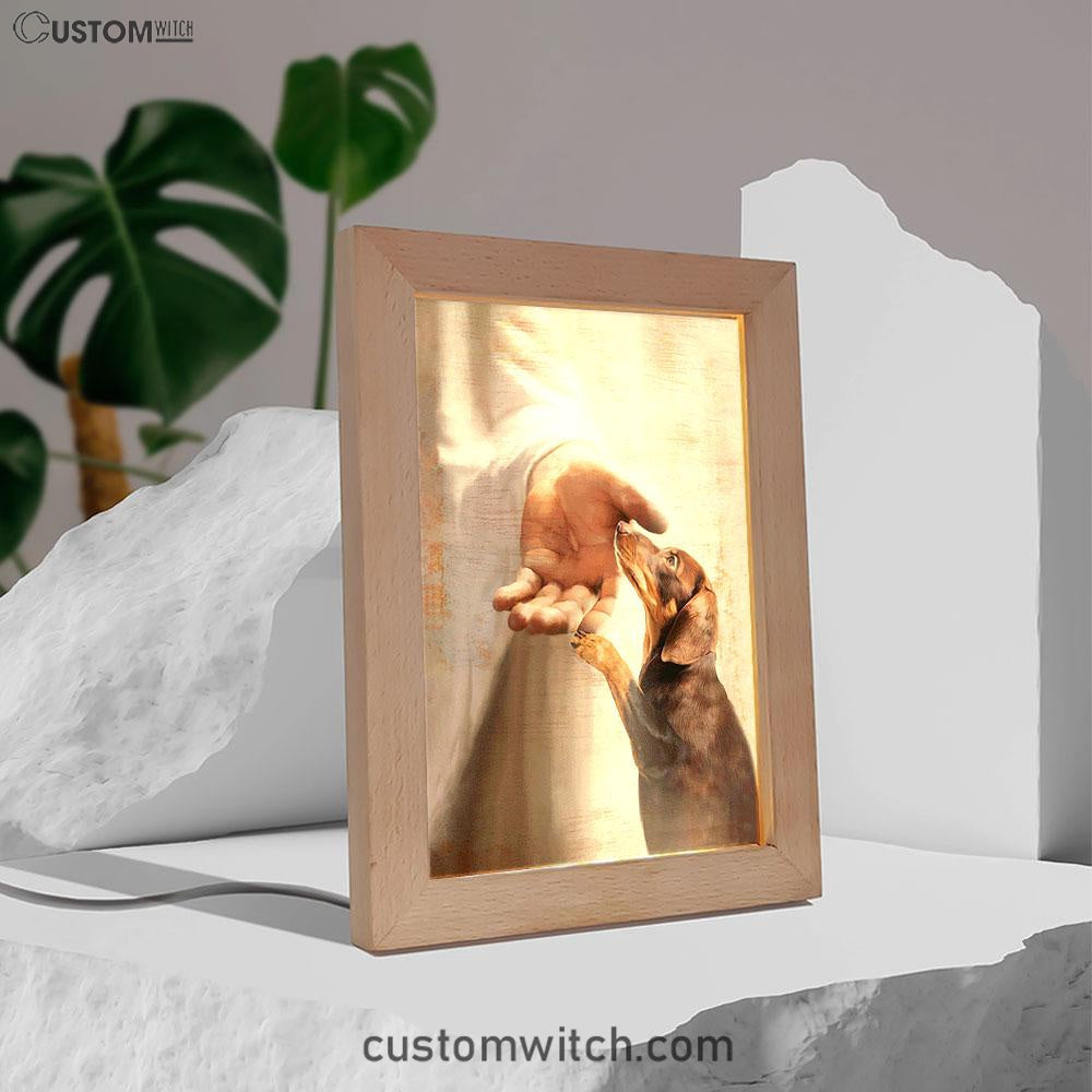 Jesus's Hand Dachshund Dog Frame Lamp Decor - Christian Art - Gift For Dog Lover