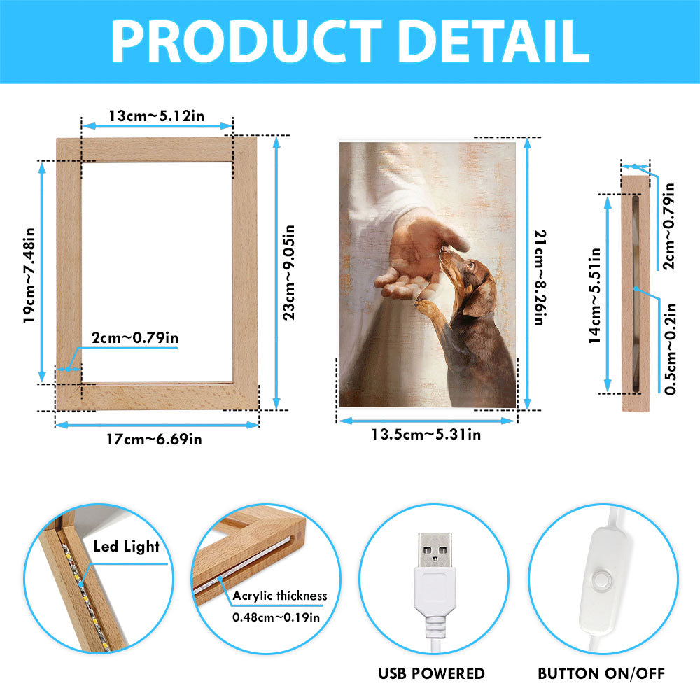 Jesus's Hand Dachshund Dog Frame Lamp Decor - Christian Art - Gift For Dog Lover