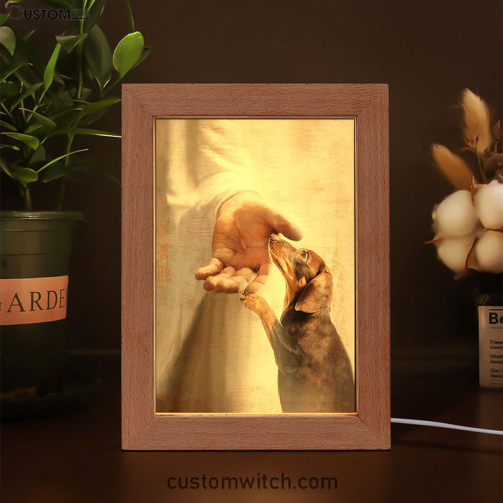 Jesus's Hand Dachshund Dog Frame Lamp Decor - Christian Art - Gift For Dog Lover