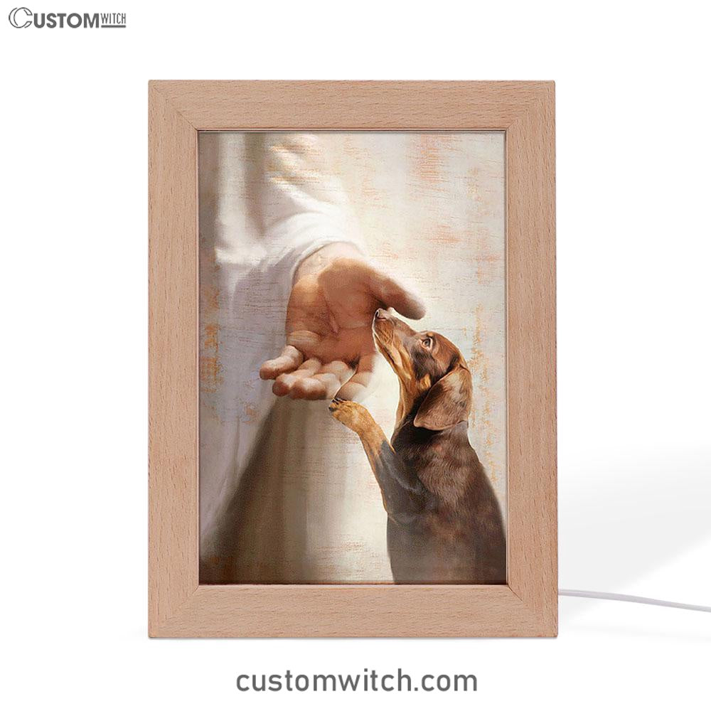 Jesus's Hand Dachshund Dog Frame Lamp Decor - Christian Art - Gift For Dog Lover