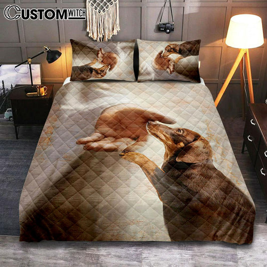 Jesus's Hand Dachshund Dog Quilt Bedding Set Cover Twin Bedding Decor - Christian Bedroom - Gift For Dog Lover