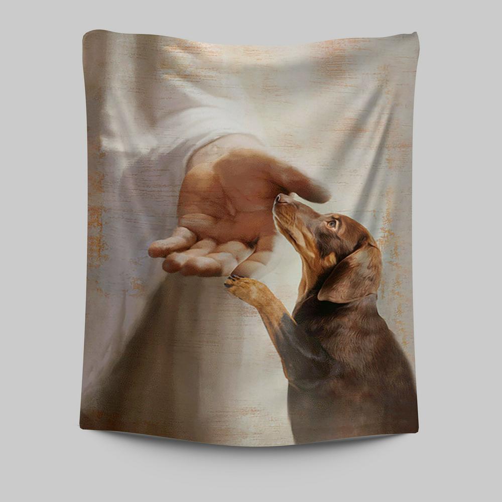 Jesus's Hand Dachshund Dog Tapestry Wall Decor - Christian Wall Art - Gift For Dog Lover