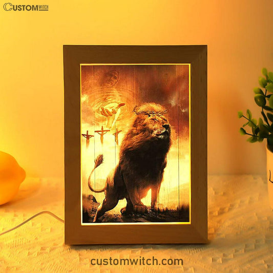 Jesus's Hand Lion Of Judah Crosses Art Frame Lamp - Jesus Portrait Frame Lamp Prints - Christian Art