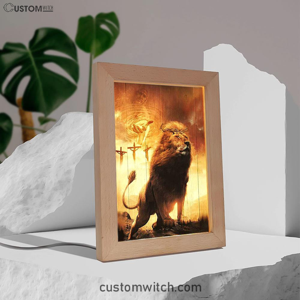 Jesus's Hand Lion Of Judah Crosses Art Frame Lamp - Jesus Portrait Frame Lamp Prints - Christian Art