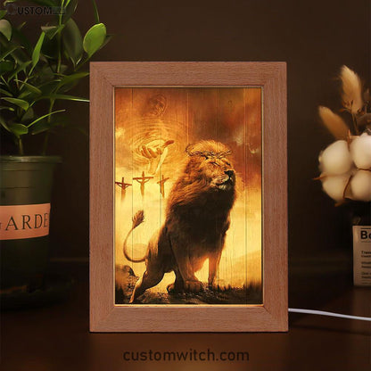 Jesus's Hand Lion Of Judah Crosses Art Frame Lamp - Jesus Portrait Frame Lamp Prints - Christian Art