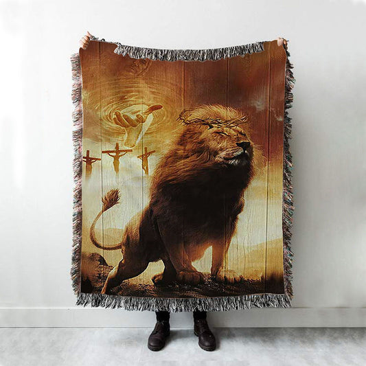 Jesus's Hand Lion Of Judah Crosses Throw Blanket Woven Blanket - Jesus Portrait Woven Blanket Prints - Christian Throw Blanket