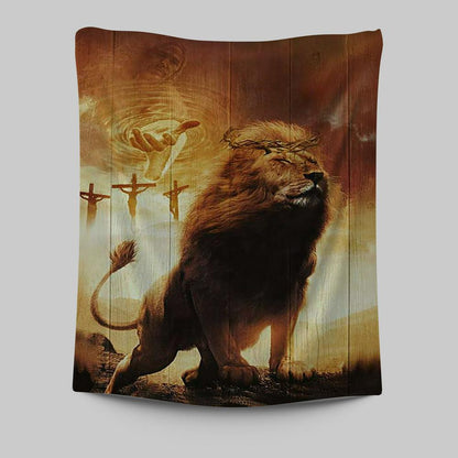 Jesus's Hand Lion Of Judah Crosses Wall Art Tapestry - Jesus Portrait Tapestry Prints - Christian Wall Art