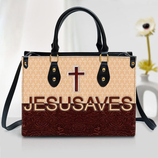 Jesusaves Cross Leather Handbag, Religious Gifts For Women, Women Pu Leather Bag
