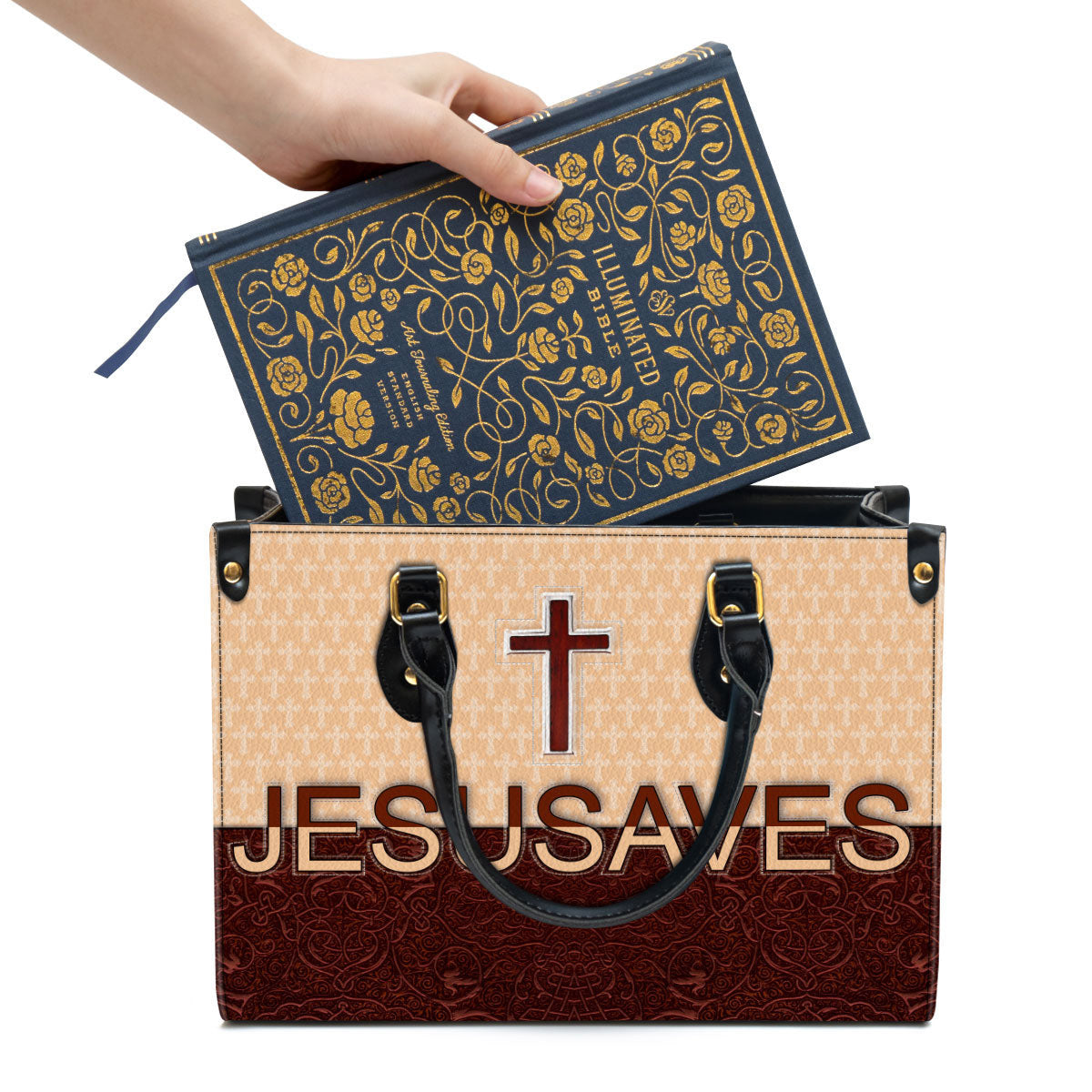 Jesusaves Cross Leather Handbag, Religious Gifts For Women, Women Pu Leather Bag