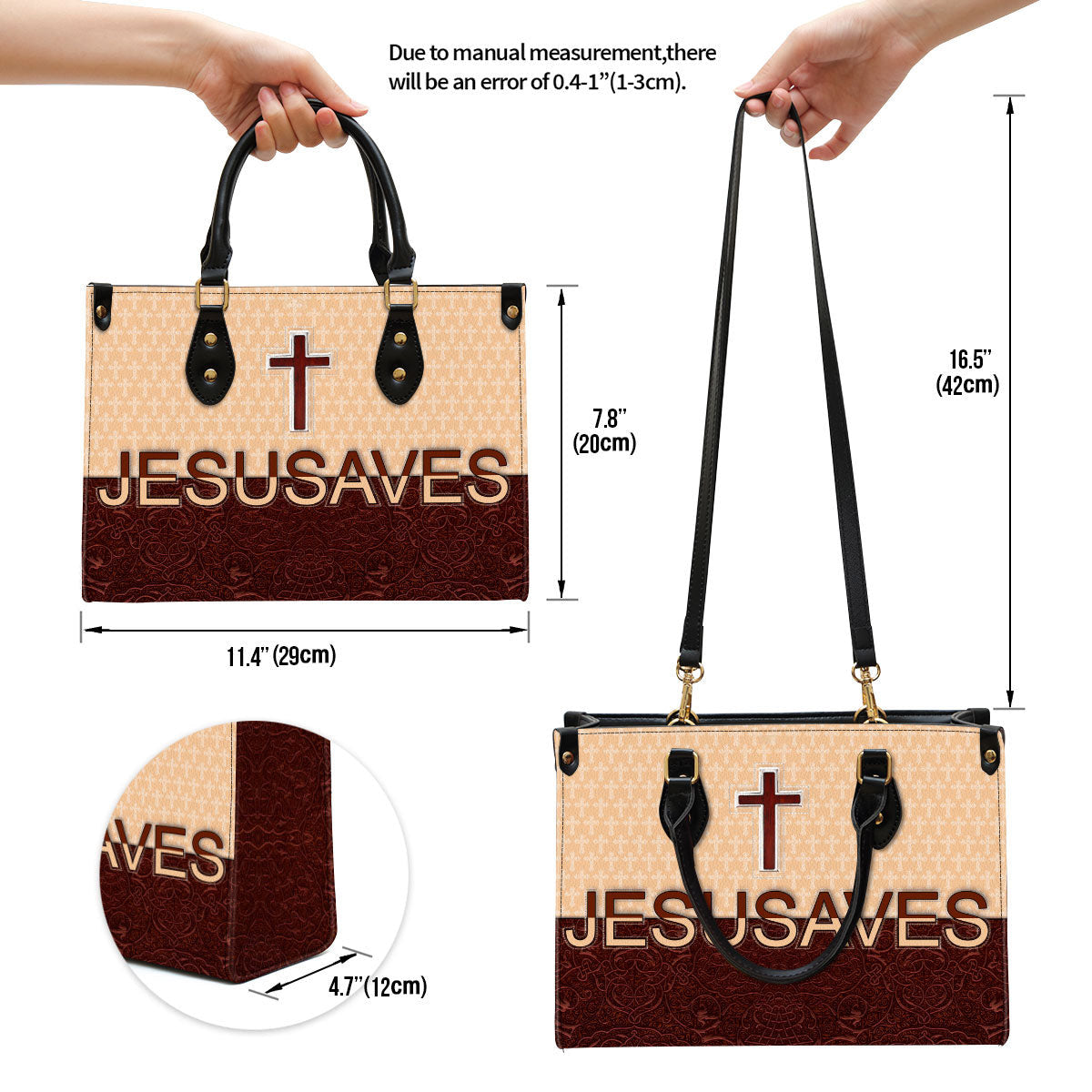 Jesusaves Cross Leather Handbag, Religious Gifts For Women, Women Pu Leather Bag