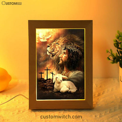 Jeus Lion Of Judah Lamb Of God Dove Of Peace Art Frame Lamp - Jesus Portrait Frame Lamp Prints - Christian Art