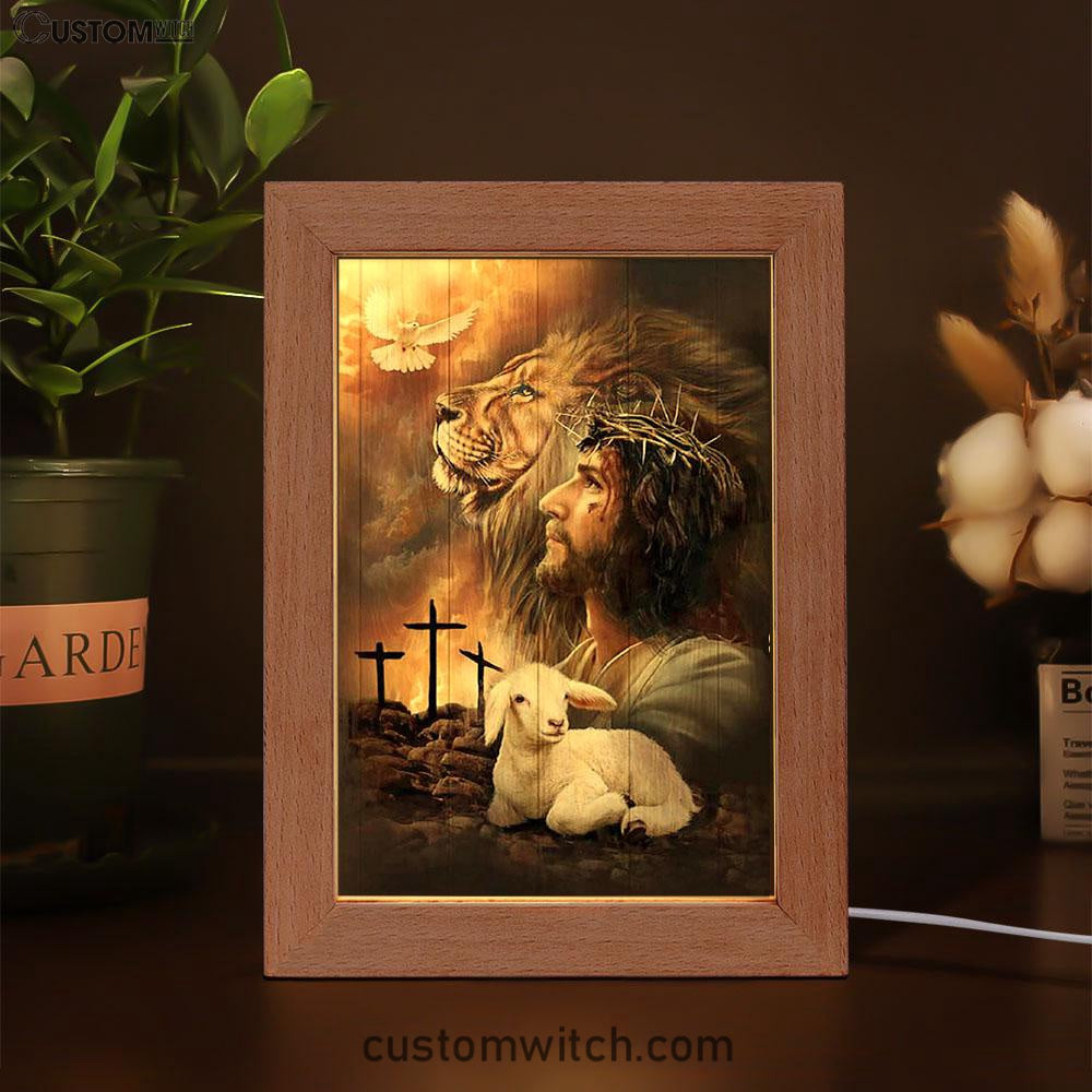 Jeus Lion Of Judah Lamb Of God Dove Of Peace Art Frame Lamp - Jesus Portrait Frame Lamp Prints - Christian Art