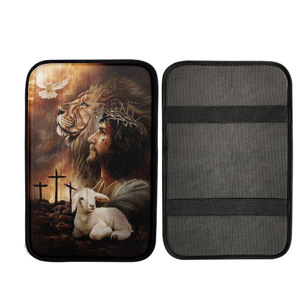Jeus Lion Of Judah Lamb Of God Dove Of Peace Car Center Console Cover, God Car Armrest Accessories